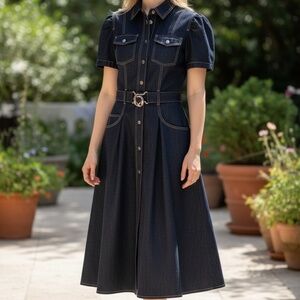 Vintage Gucci 2007 Black Cotton Poplin Belted Midi Dress Size 40